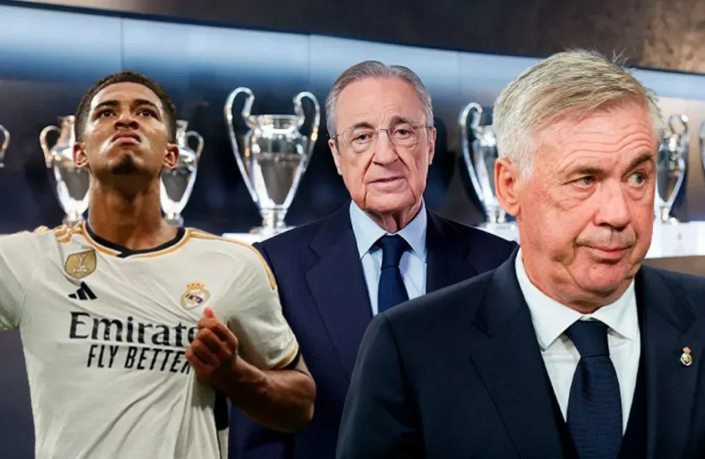Florentino Pérez, Jude Bellingham y Carlo Ancelotti