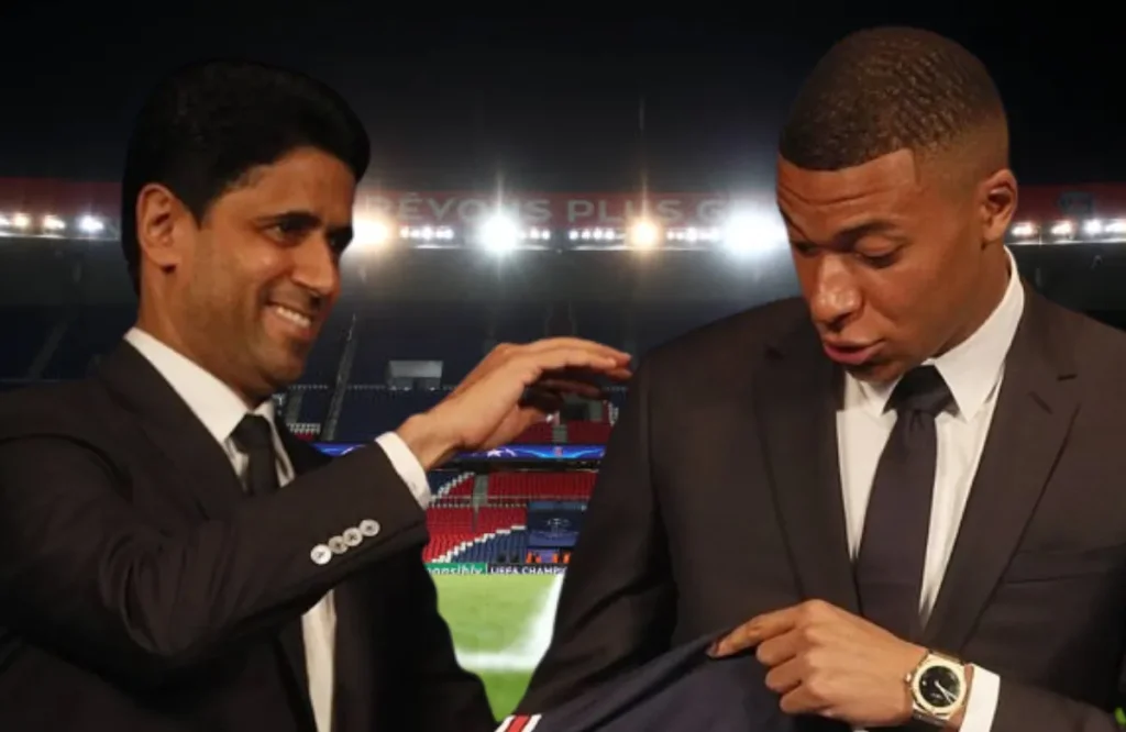 Nasser Al-Khelaifi y Kylian Mbappé.