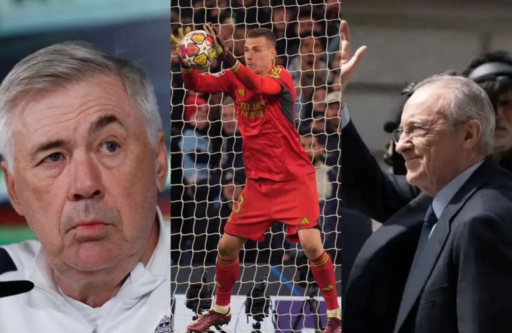 Florentino, Ancelotti y Lunin