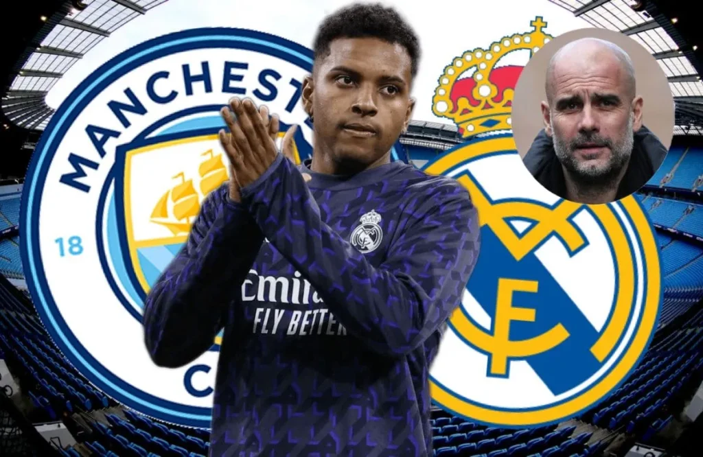 Rodrygo, celebrando un gol en el Etihad, este año, en los cuartos de Champions.
