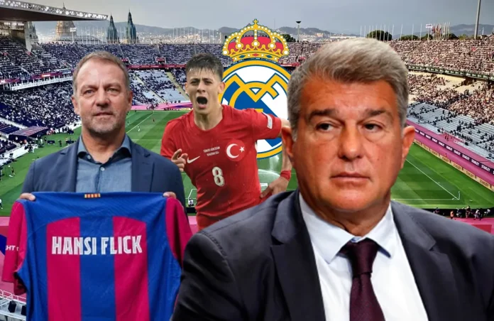 Hansi Flick, Arda Güler y Joan Laporta