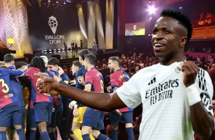 Vinicius y jugadores del Barcelona.