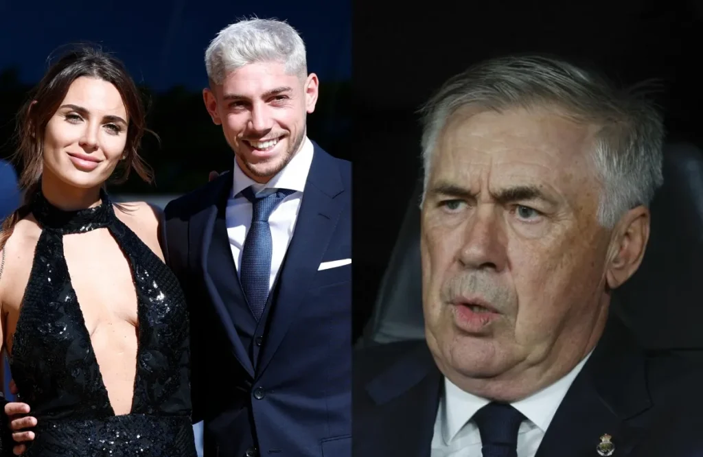 Mina Bonino, Fede Valverde y Carlo Ancelotti.