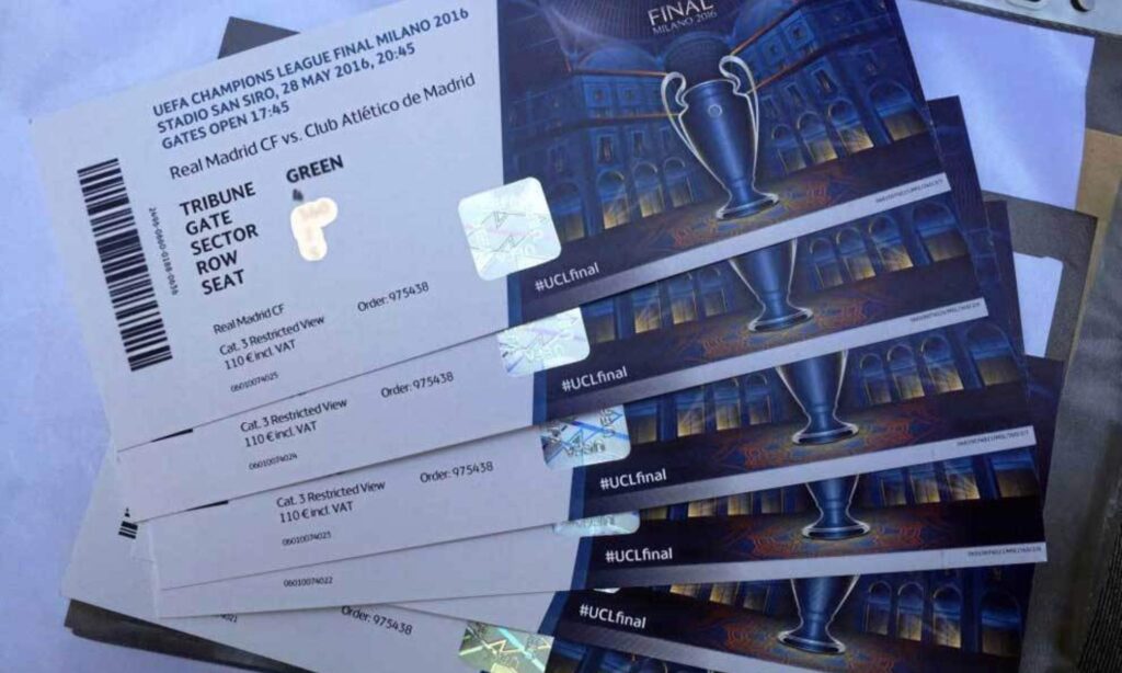 Entradas del Real Madrid para una final reciente de la Champions League.